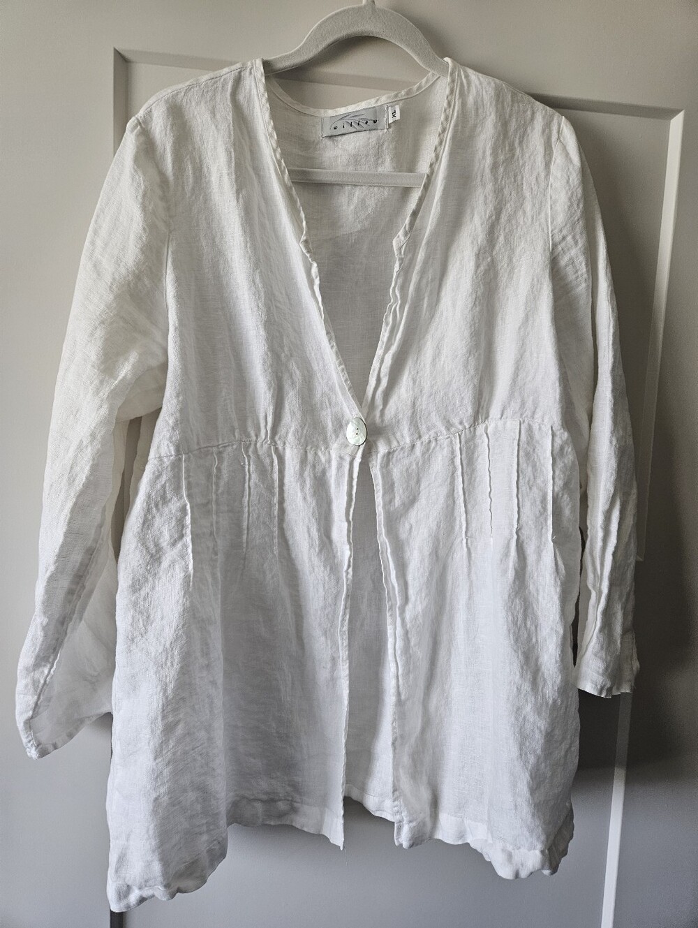 Willow 100% Linen Pleated Empire Waist Cardigan Top White XL